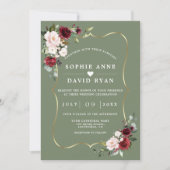 Invitation Burgundy Floral Sage Green All In One Wedding   (Devant)