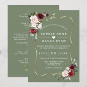 Invitation Burgundy Floral Sage Green All In One Wedding   (Devant / Derrière)