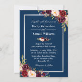 Invitation Burgundy Floral Silver Navy Blue Winter Wedding (Devant)