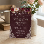 Invitation Burgundy Floral String Light Lace Graduation Party