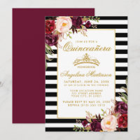 Burgundy Floral Stripes Quinceanera Gold Crown