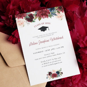 Invitation Burgundy Floral Watercolor Party