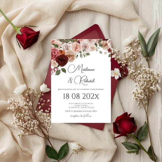 Invitation Burgundy Floral Wedding