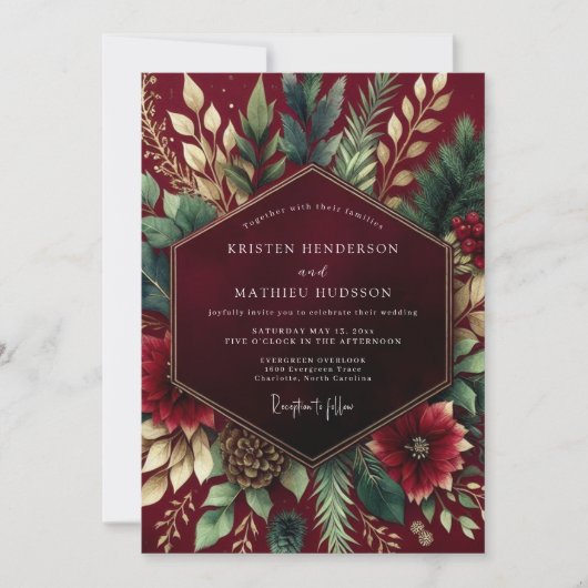 Invitation Burgundy Floral Winter Wedding (Devant)