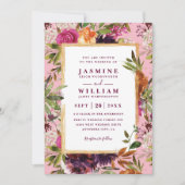 Invitation Burgundy Flower Boho Rustic QR Code Wedding (Devant)