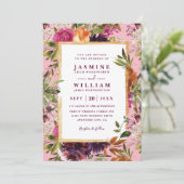 Invitation Burgundy Flower Boho Rustic QR Code Wedding (Debout devant)