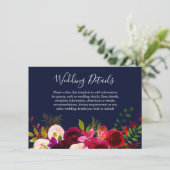Invitation Burgundy Flower Navy Blue Détails sur le Mariage (Debout devant)