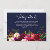 Invitation Burgundy Flower Navy Blue Détails sur le Mariage (Devant)