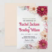 Invitation Burgundy Flowers Mariage Quilling Simulé (Devant / Derrière)