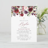 Invitation Burgundy Flowers, Pink Flowers, Floral Baptism (Debout devant)
