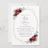 Invitation Burgundy Flowers, Red Flowers, Baby Shower (Devant)