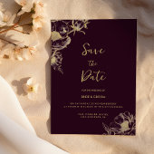 Invitation Burgundy foncé or pivoine floral Enregistrer la da
