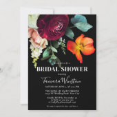 Invitation Burgundy foncée Orange Blush Floral Black Douche (Devant)