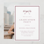 Invitation Burgundy Formal Bow Photo Graduation Party (Devant / Derrière)