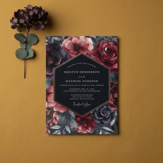 Invitation Burgundy Gilded Bloom Wedding