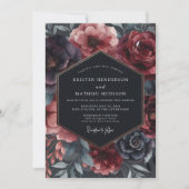 Invitation Burgundy Gilded Bloom Wedding (Devant)