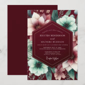 Invitation Burgundy Gilded Bloom Wedding (Devant / Derrière)