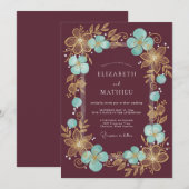Invitation Burgundy Gilded Blossom Romantic Wedding (Devant / Derrière)