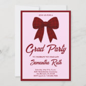 Invitation Burgundy Gingham Bow Graduation Party (Devant)