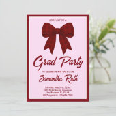 Invitation Burgundy Gingham Bow Graduation Party (Debout devant)