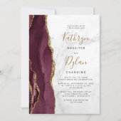 Invitation Burgundy Gold Agate Gris Marbre Mariage (Devant)