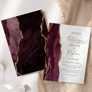 Invitation Burgundy Gold Agate Gris Marbre Mariage