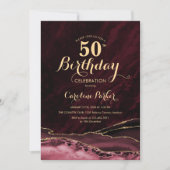 Invitation Burgundy Gold Agate Marbre 50e anniversaire (Devant)