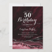 Invitation Burgundy Gold Agate Marbre 50e anniversaire (Devant)