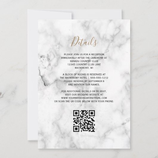 Invitation Burgundy Gold Agate Marbre QR Code Mariage (Dos)