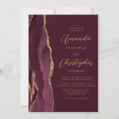 Invitation Burgundy Gold Agate QR Code Mariage (Devant)