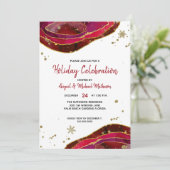 Invitation Burgundy Gold Aquarelle Géode Agate Fête (Debout devant)