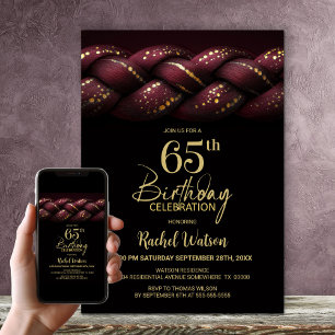 Invitation Burgundy Gold Braid 65e fête d'anniversaire