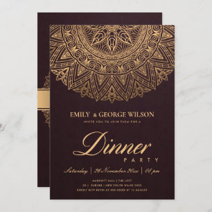 INVITATION BURGUNDY GOLD CLASSIC ORNATE MANDALA DÎNER PARTIE