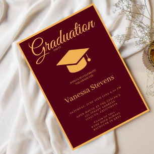 Invitation Burgundy Gold College Graduation Casquette Party