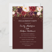 Invitation Burgundy Gold Confetti Floral Engagement Party (Devant)