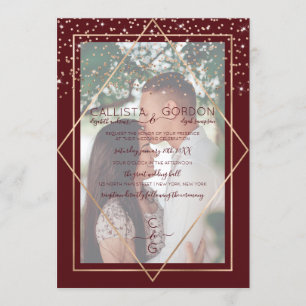 Invitation Burgundy Gold Confetti Geo Mariage photo frontière