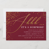Invitation Burgundy & Gold Confetti Script Surprise Party (Devant)