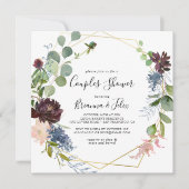 Invitation Burgundy Gold Couples géométriques Douche (Devant)