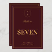 Invitation Burgundy Gold Crest Monogram Wedding Table Number (Devant / Derrière)