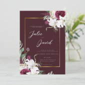 Invitation Burgundy Gold - Élégant mariage Floral Luxe (Debout devant)