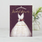 Invitation Burgundy Gold élégante robe de mariage Fête des ma (Debout devant)