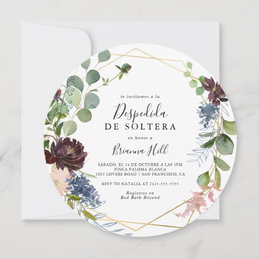 Invitation Burgundy Gold Fête des mariées géométrique espagno (Devant)