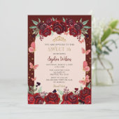 Invitation Burgundy Gold Floral Butterflies Sweet 16 (Debout devant)