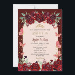 Invitation Burgundy Gold Floral Butterflies Sweet 16<br><div class="desc">Élégant Burgundy Gold Floral Papillons Sweet 16 Invitation</div>
