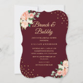Invitation Burgundy Gold Floral Confetti Brunch et Bubbly (Devant)