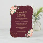 Invitation Burgundy Gold Floral Confetti Brunch et Bubbly (Debout devant)