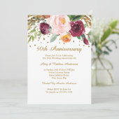 Invitation Burgundy Gold Floral Glitter 50e Anniversaire (Debout devant)