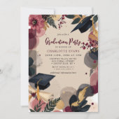 Invitation Burgundy Gold Floral Graduation Party (Devant)