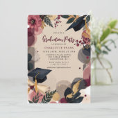 Invitation Burgundy Gold Floral Graduation Party (Debout devant)