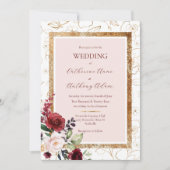 Invitation Burgundy Gold Floral Mariage moderne (Devant)